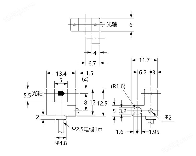 GJ-R25光电开关_R型槽型光电传感器(微小型)外表尺寸