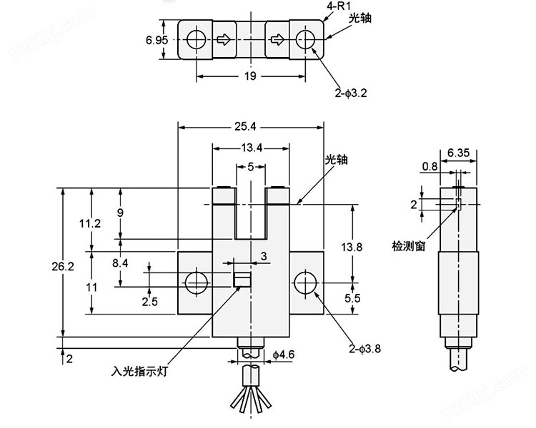 GJ-K67光电开关_K型槽型光电传感器外表尺寸