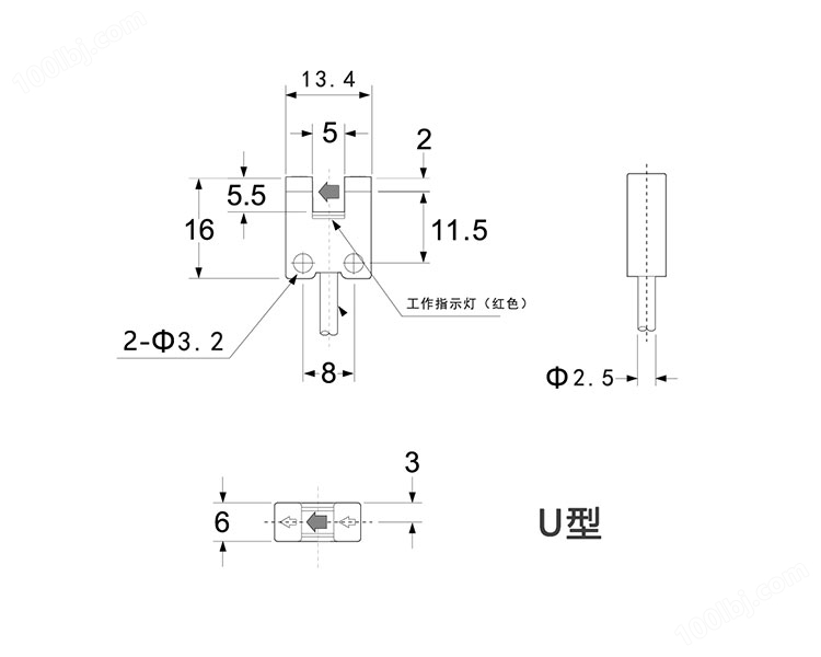 GJ-U25光电开关_U型槽型光电传感器（微小型）外表尺寸