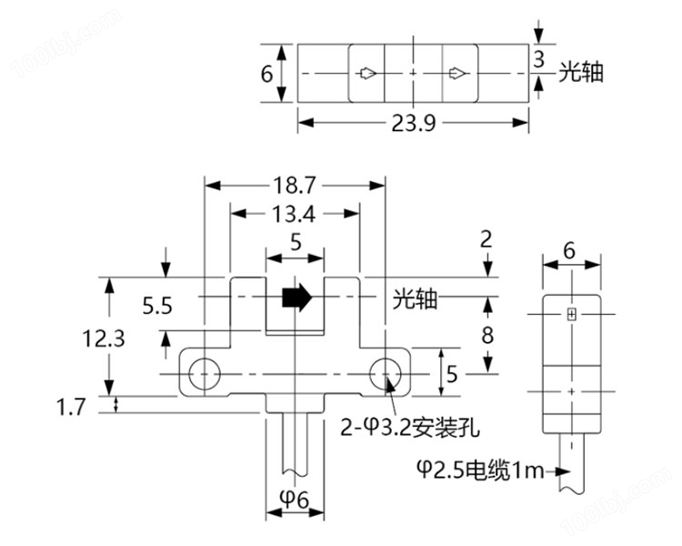 GJ-K25光电开关_K型槽型光电传感器(微小型)外表尺寸